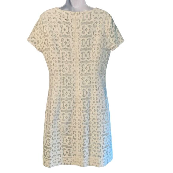 Vintage Doncaster Women's Ivory Lace Dress Sz 6 Sheath Short Sleeve Knee Length - Picture 7 of 10